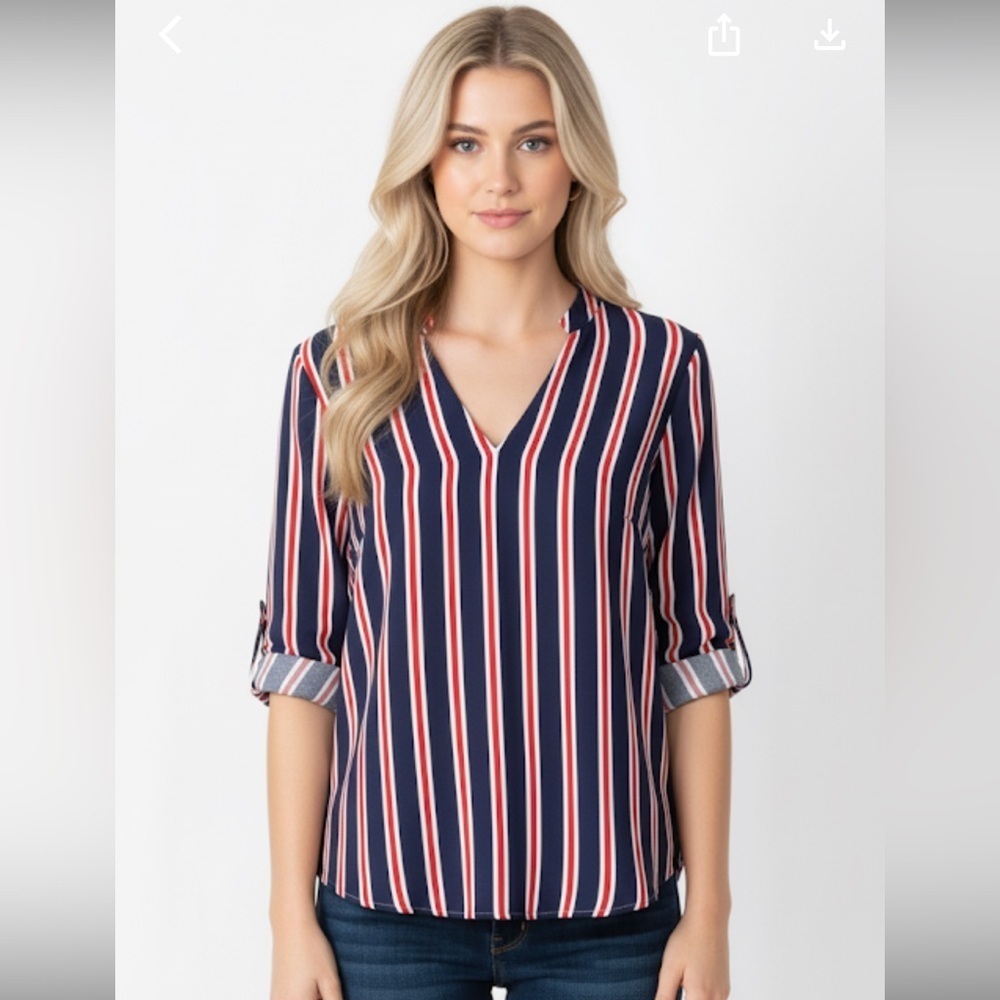 Michael Kors navy blue & red striped top size petite medium
